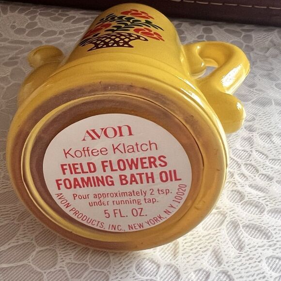 Avon Vtg 70s Koffee Klatch Yellow Field Flowers Foaming Bath Oil Full Bottle 5oz - Picture 9 of 14